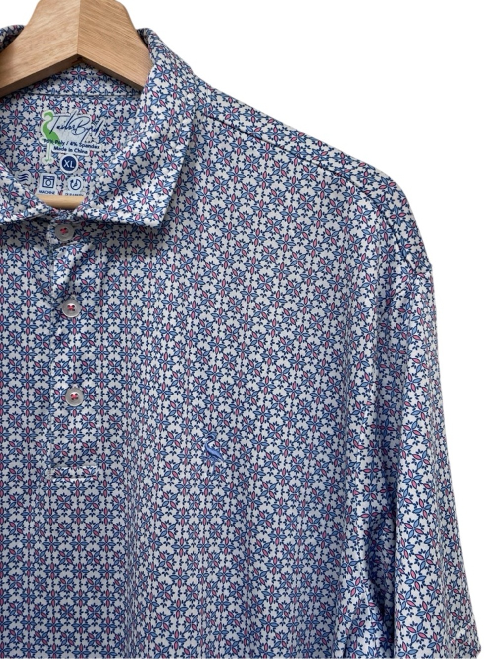 TailorByrd Performance Golf Polo Men’s XL Shirt Blue Geometric Pattern SPF-30